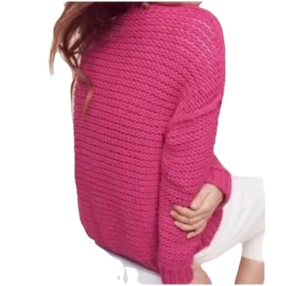 Anthropologie Moth Medium Pink Cardigan Open Front Chunky Knit Girly Bright - Picture 2 of 10